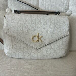 Calvin Klein Cream Crossbody Bag with Gold Accent